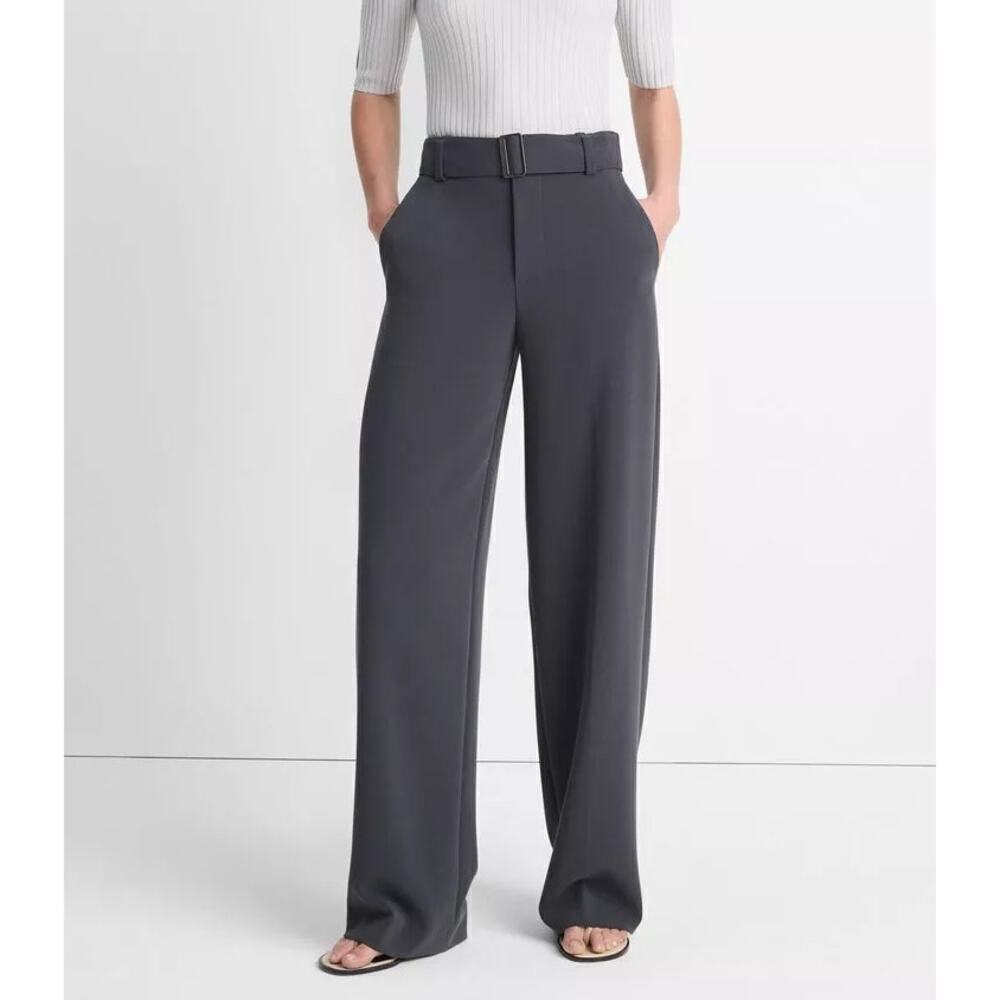 Vince High Waist Wide Leg Wool Blend Trouser Black Size 12